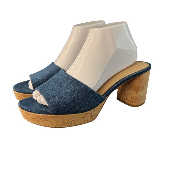 Veronica Beard Dali Platform Blue Denim Block Heel Sandal, Size 9.5 WORN ONCE - Picture 1 of 8